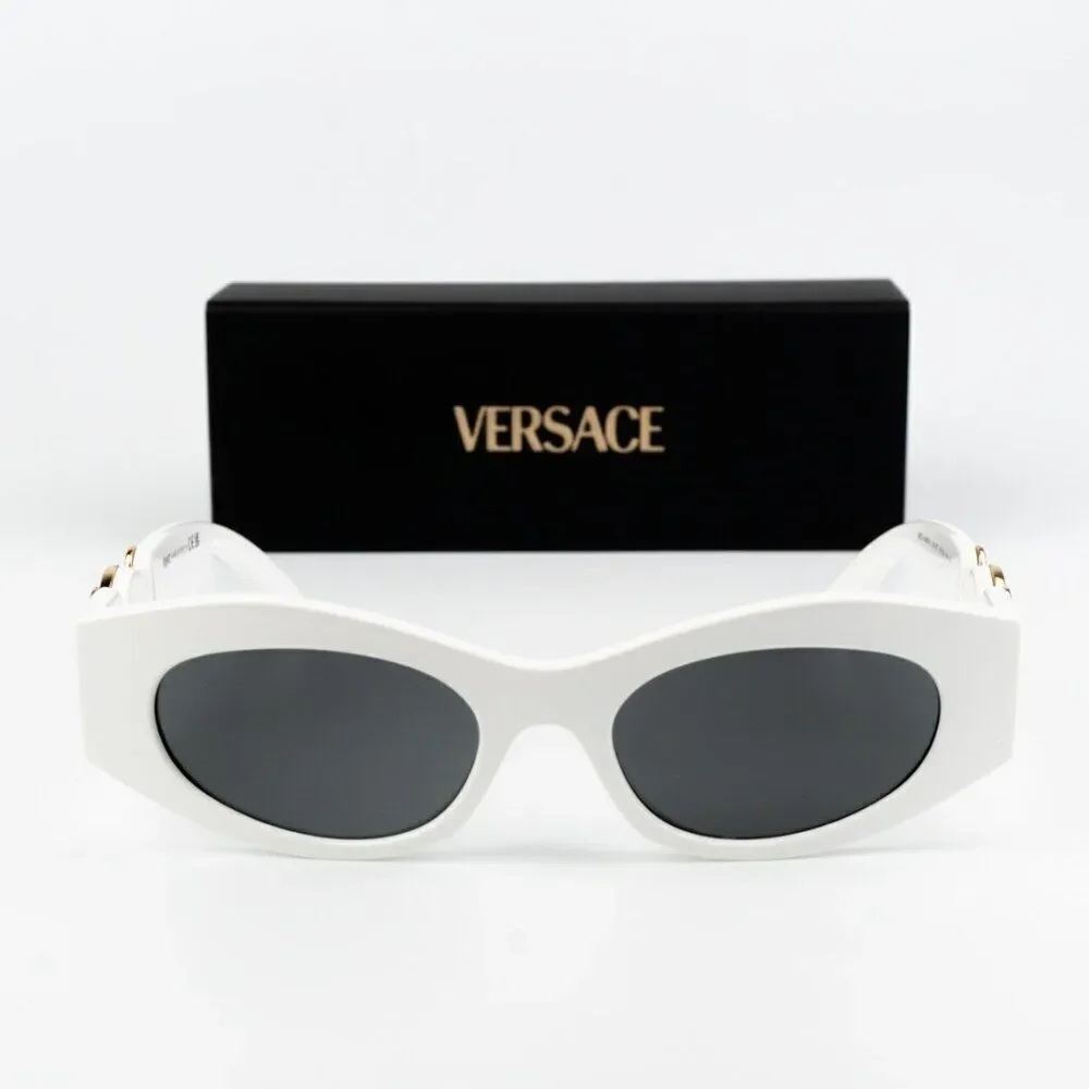 SALE! NEW Versace VE4480U 314/87 White Dark Grey Oval Unisex Sunglasses